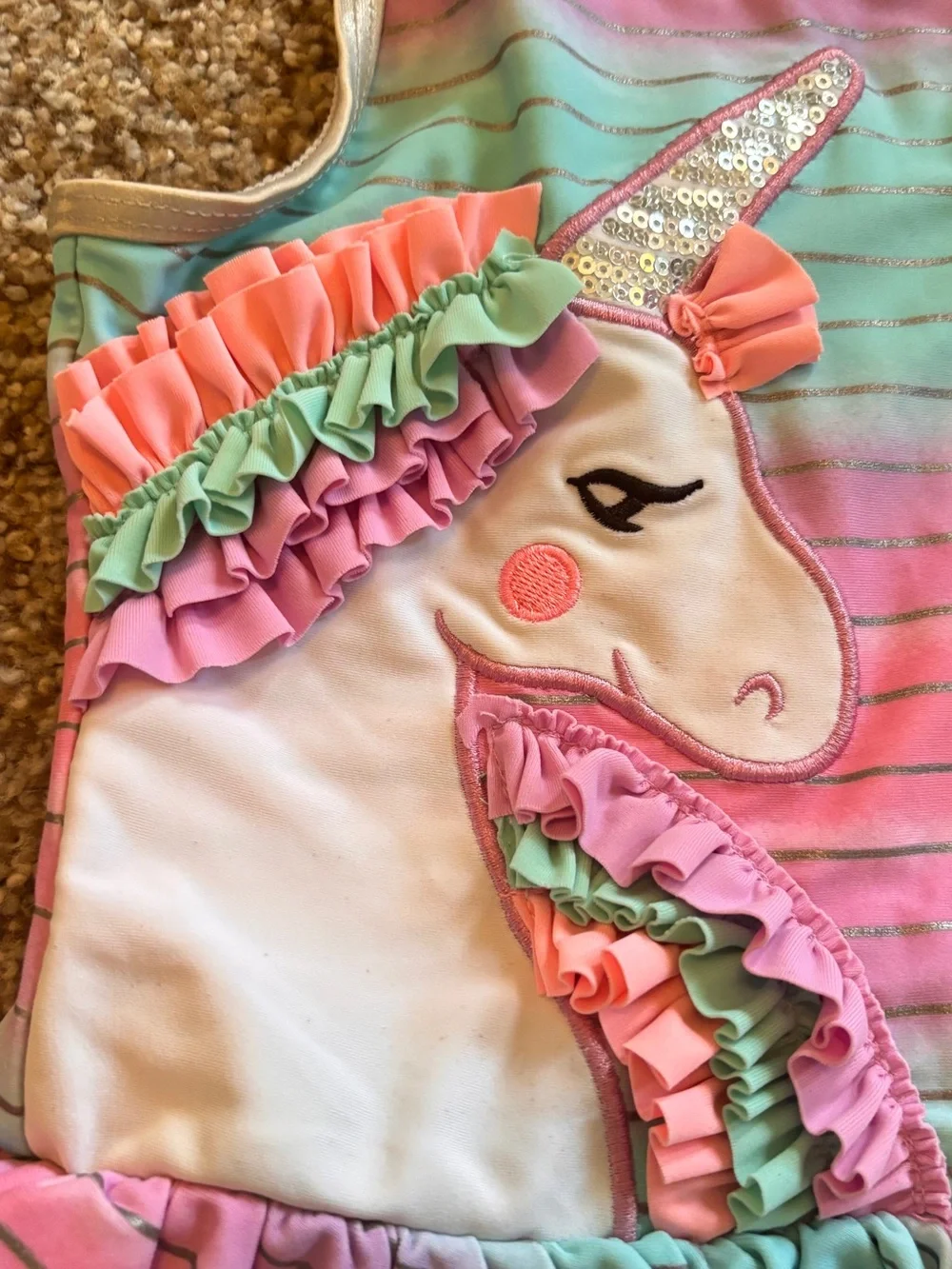 Girls Unicorn 2-Piece Swimsuit Tankini – Size 6X (Worn once)
